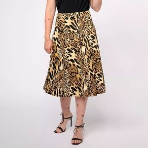 Susan Graver Women's Leopard Print Liquid Knit Midi Skirt, Petite NWOT